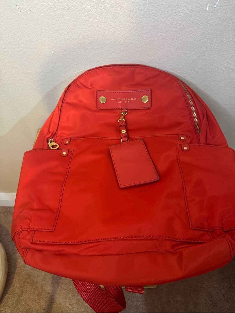 Marc by Marc Jacobs Vibrant Red Nylon Backpack with Gold Hardware